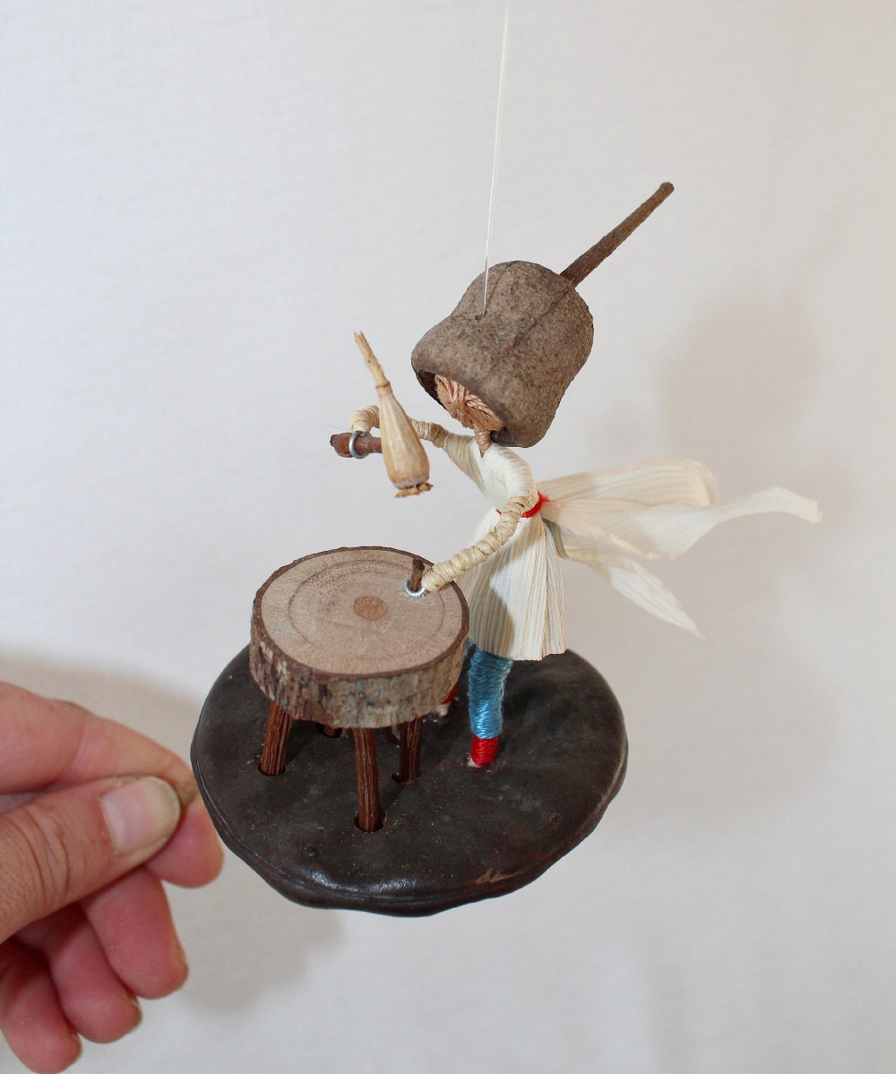 Unique Green Father's Day Gifts, Waldorf inspired art doll mobile, Carpenter, Turquoise and Red