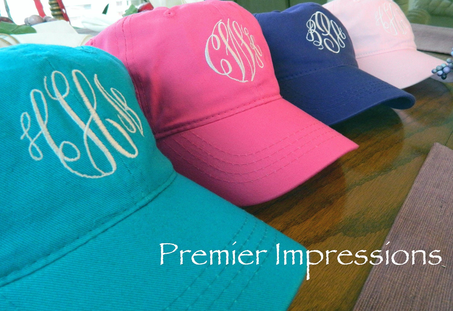 Hats, Monogramed Baseball Caps. 25 COLOR HATS AVAILABLE with your Initials.  Great running cap or knock-around cap.
