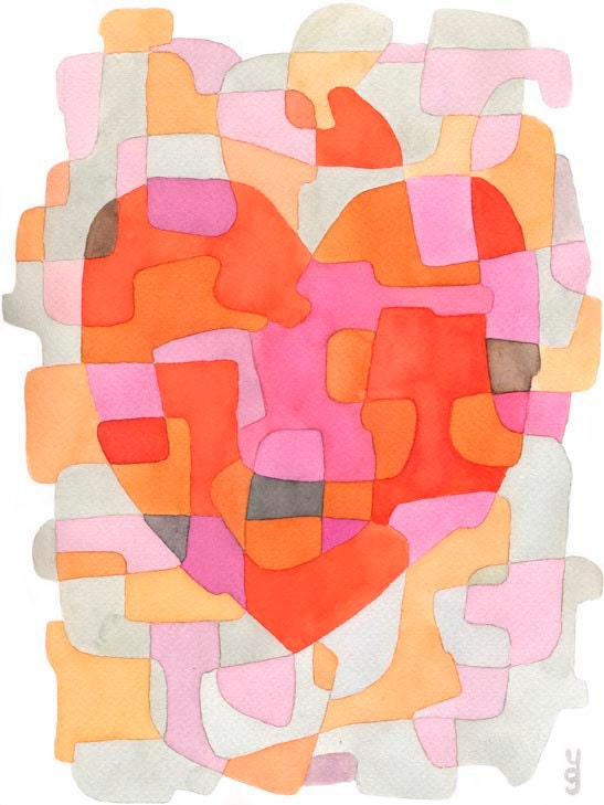 Heart - Abstract Art Print Poster Valentines day Wedding Gift Anniversary Gift pink orange, 8" x 10"