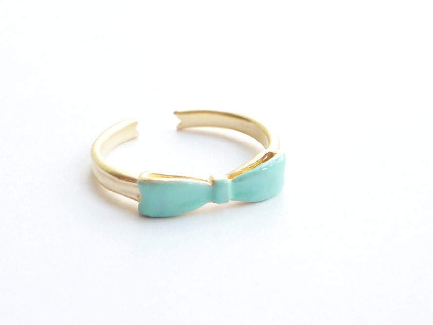 Mint Bow Ring. Adjustable Ring. Ribbon. Stackable Ring. Simple. Everyday Jewelry. Color Block.