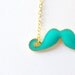 Turquoise Moustache Necklace. Color Block. Fun Necklace.