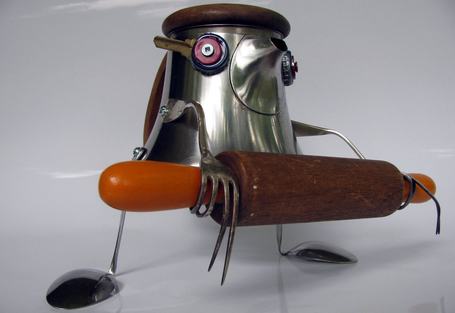 Metal Recycling reused repurposed ROBOT SCULPTURE - "Roll On Big Mama" - assemblage art