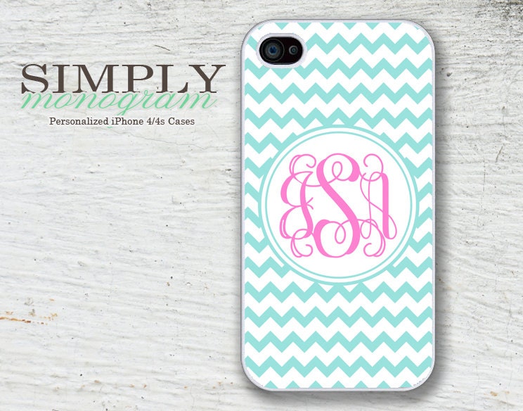 iphone 4 case - iphone 4s case - plastic or silicone rubber - chevron monogram design
