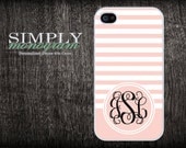 iphone 4 case - iphone 4s case - plastic or silicone rubber - light pink stripes monogram