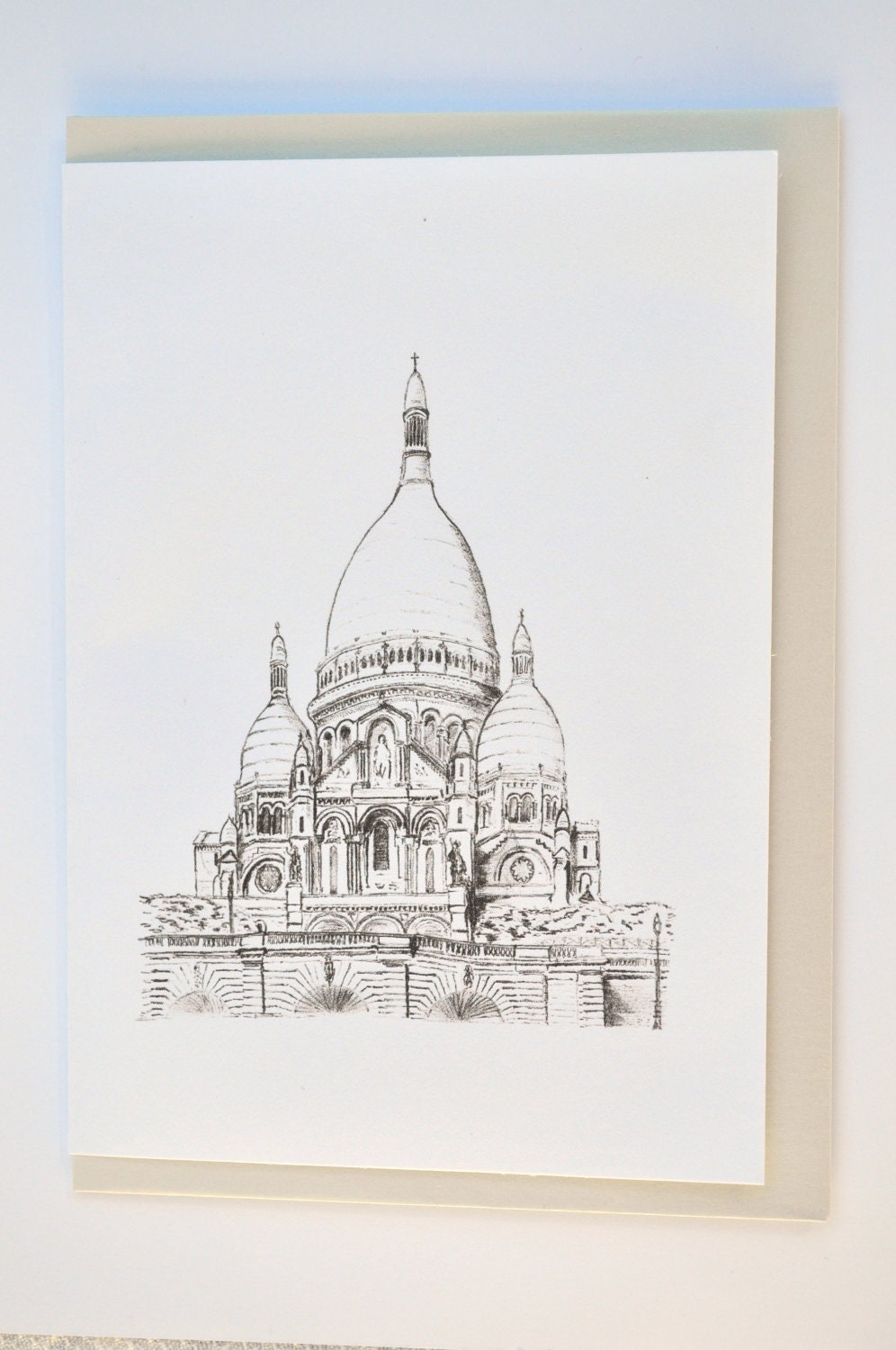 Sacre Coeur - Card greeting, birthday Paris France original art work Bastille Day