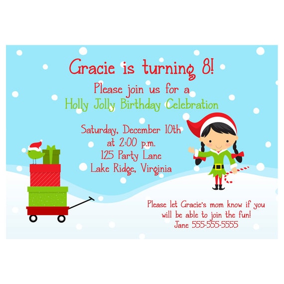 Printable Christmas Elf Birthday Invitation - Boy or Girl Il_570xn