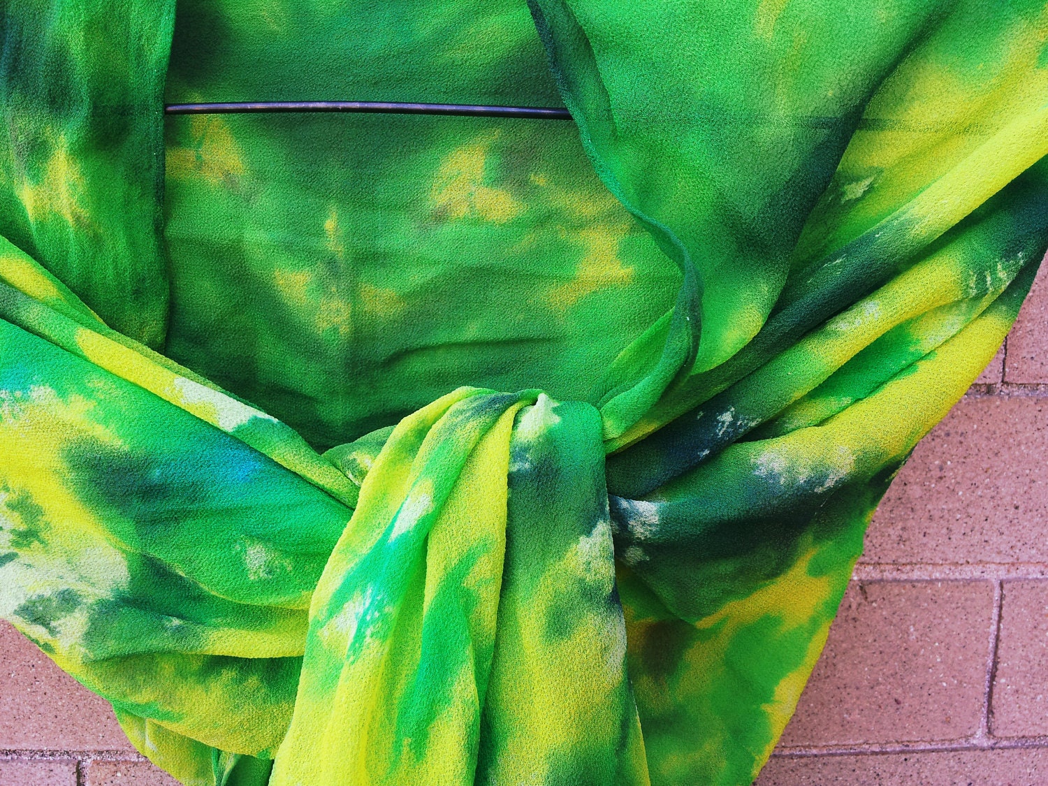 Green and Yellow Tie Dye Chiffon Silk Scarf 22"x90"