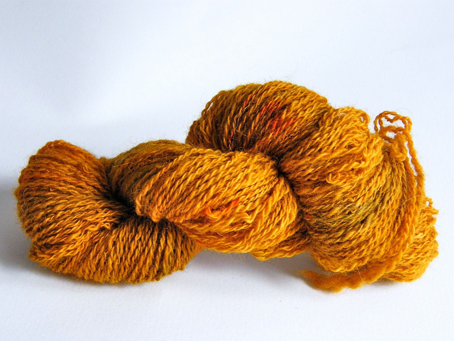 Hand Spun & Dyed 50g 2 ply Wool Yarn, Golden Yellow