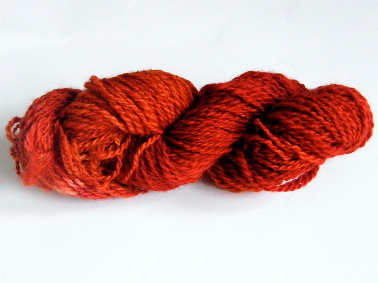 Hand Spun, Hand Dyed 50g 2 ply Wool Yarn, Cherry Red