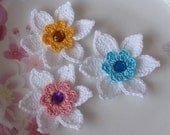 3 Crochet Flowers in 2  inches In White, Turquoise, Pink, Yelllow Gold  YH-50-05
