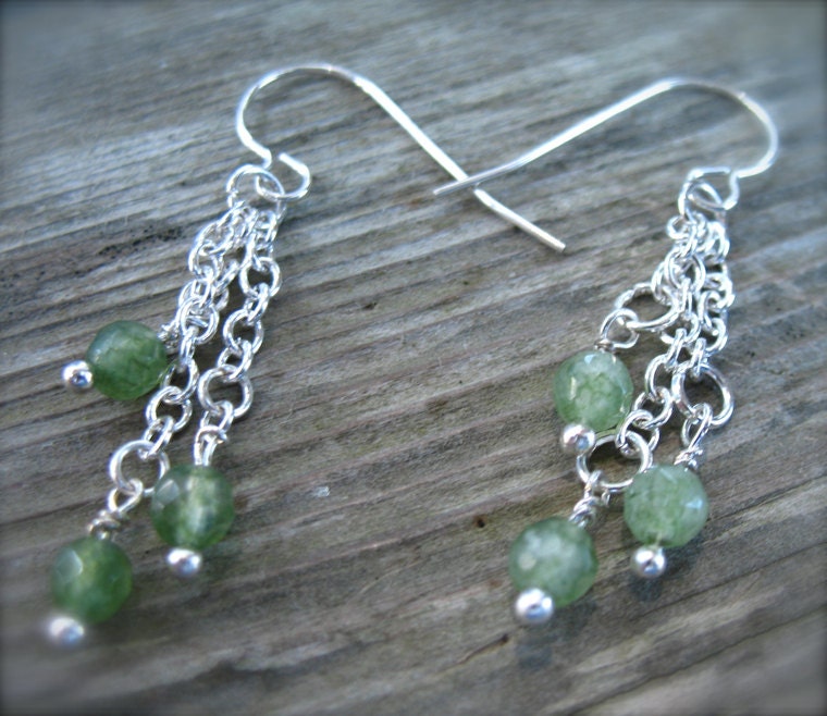 Green Onyx Earrings, Sterling Silver, Dangle Earrings