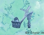 Paris Fashion Art Download Print Dolce and Gabbanna Shoe Blue Green Turquoise Illustration Caribbean