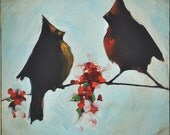 Anniversary Gift for Husband - Custom Made - True Love Original Painting Set - 12 x 24 Inch - Cardinals and Nest