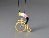 King's Ride Pendant Gold Plated Sterling Silver Delicate Figure Vivid Colours Statement Necklace