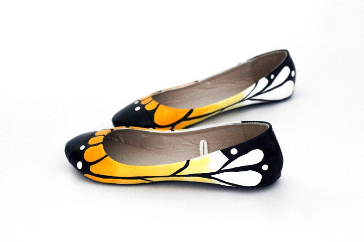 White & Gold Butterfly Ballet Flat Shoes