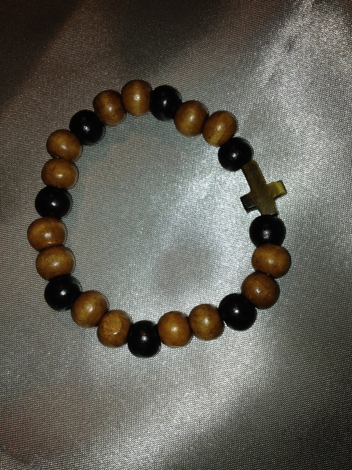 Items similar to Men's Wooden Beaded Bracelet with Cross on Etsy