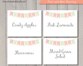NEW - INSTANT DOWNLOAD - Editable Pink & Mint Bunting folding Buffet Card, Food Tag, Label - Shabby Chic Tea Party Custom pdf Il_170x135