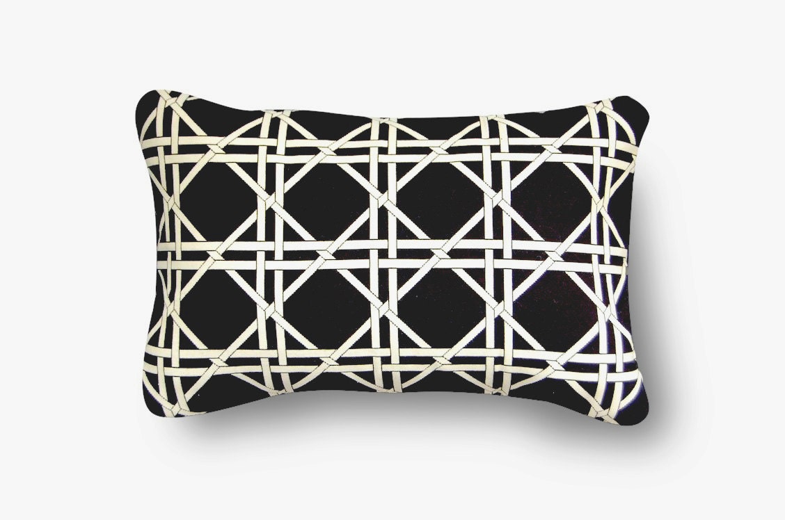 SALE-Lattice Pillow Black Trellis with insert - 12X18