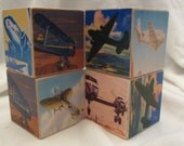 Retro Airplane Wood Blocks Boys Nursery Room Decor Baby Shower Decoration Personalized Name Birthday Party Toddler Building Toys