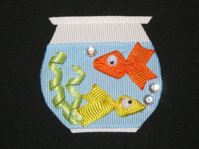 NEW "FISH BOWL" Girls Ribbon Hairbow Clip Bow Sculpture Aquatic Goldfish Beach Fishy