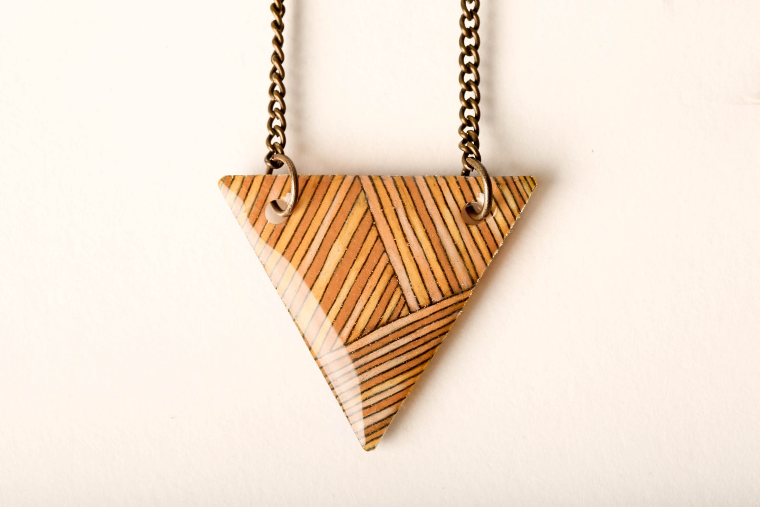 Striped Triangle Necklace in Peach, Ochre
