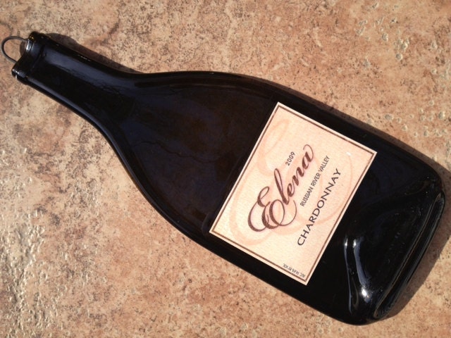FREE SHIPPING - Elena Chardonnay Slump Melted Flat bottle, elegant cheese tray, spoon rest, great Christmas Gift