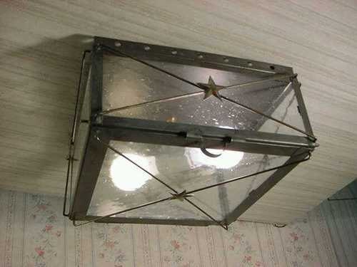 Old Vintage Early American Antique Rustic Colonial Primitive Looking Handcrafted Tin Ceiling Light