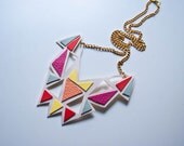 Geometric leather necklace color block cut out triangles