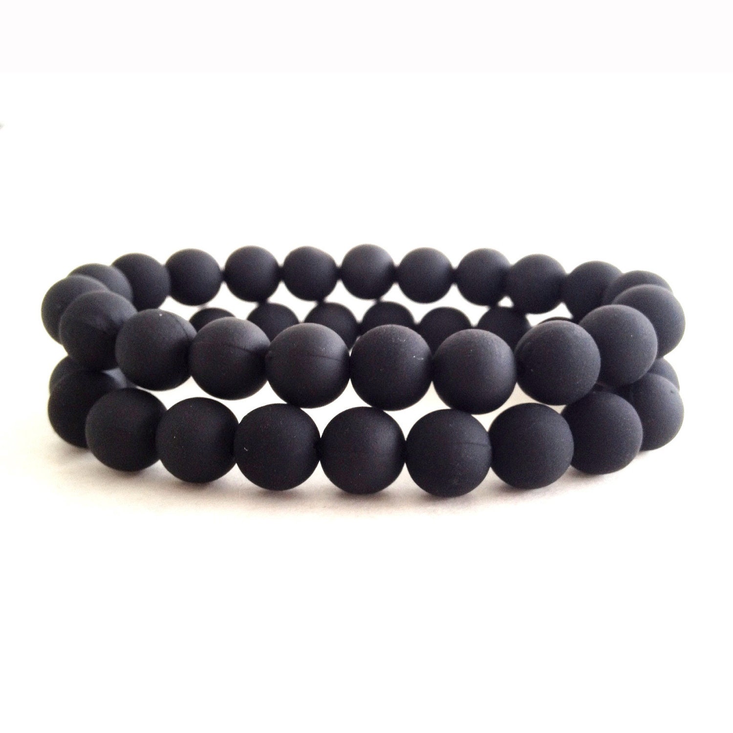 SALE - Set of 2: Men's Matte Black Beaded Bracelets