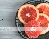Grapefruit - Fine Art Photography Print - Kitchen Decor - Food Photo - Orange & Grey - 8x10 - MiraUncut