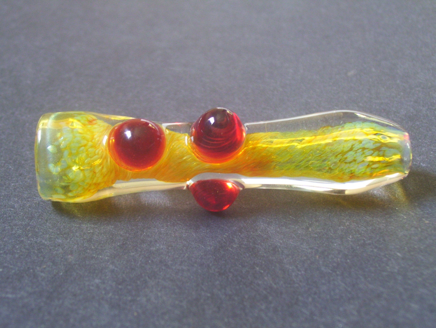 Glass Chillum with Clear Frit and Red Bumps