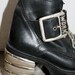 VINTAGE 90s Goth Rock Black Industrial Leather Platform Buckle Zip Up Boots with Silver Metal Heel Womens Size 6