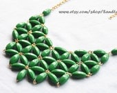 Kelly Green---Flower Facet Bib Necklace, Handmade Tessellate necklace Statement Necklace,bubble necklace,Beaded Jewelry,bridesmaid gift