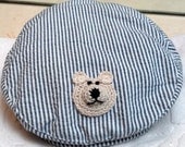 Boys Baby Infant Toddler Newsboy Golf Cabbie Hat Cap - Handmade Teddybear Face -  Blue and White Stripes - Sizes 0-6 , 18-24 months 3T-4T