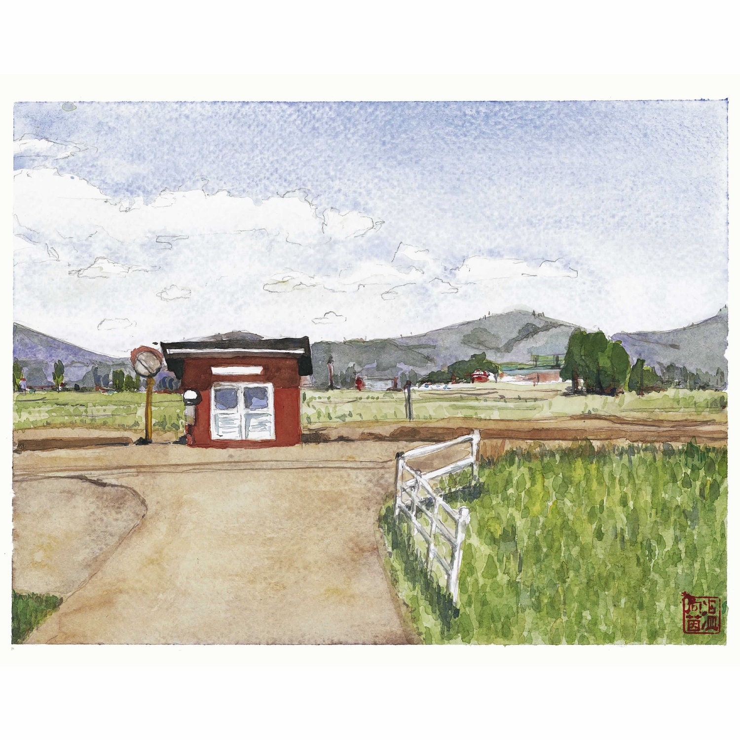 SALE 20% off - Fine Art Giclee Print of Watercolor House Countryside Painting no.3 - 8.5" X 10.5"