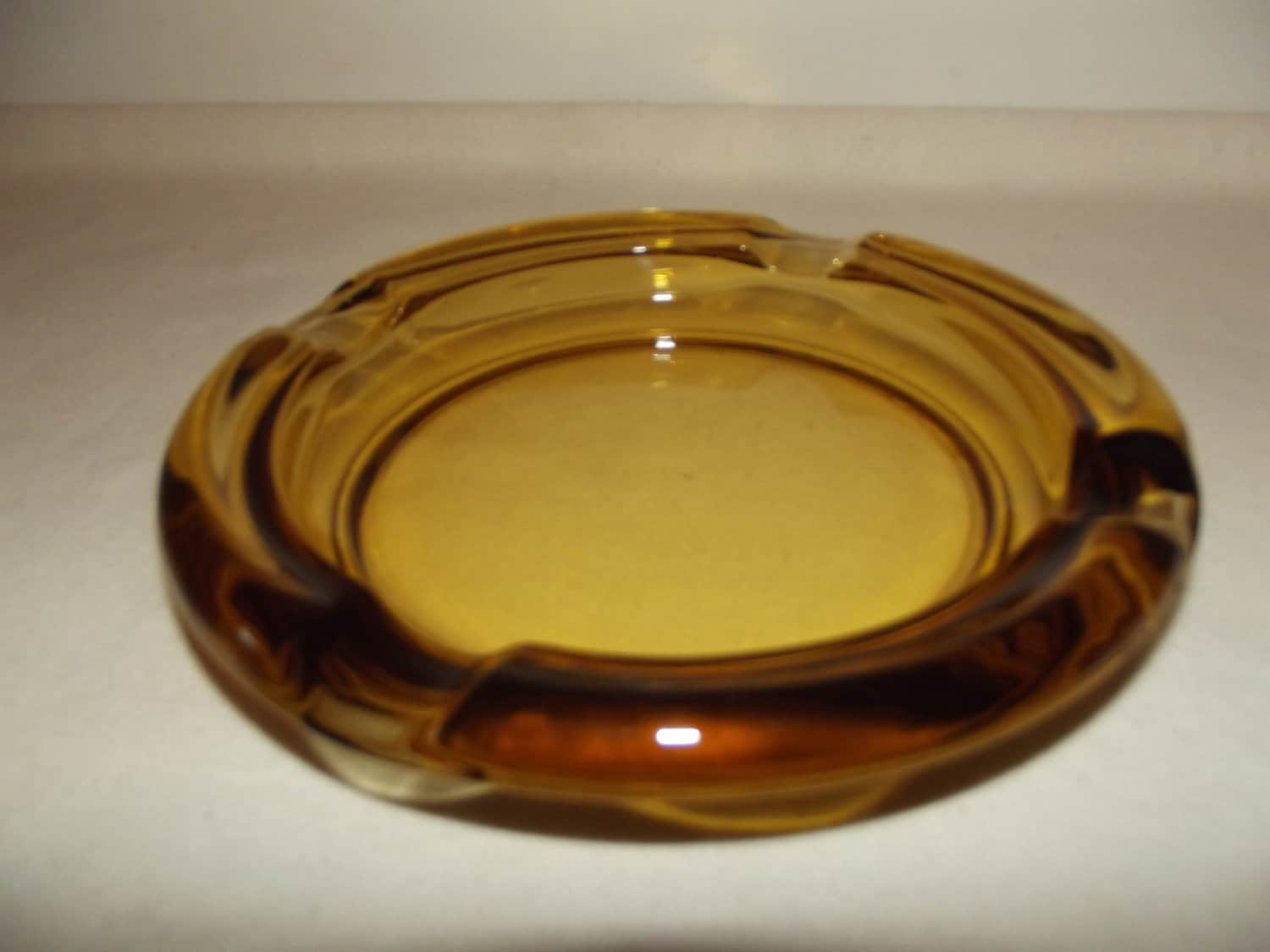 Vintage Round Amber Glass Ashtray