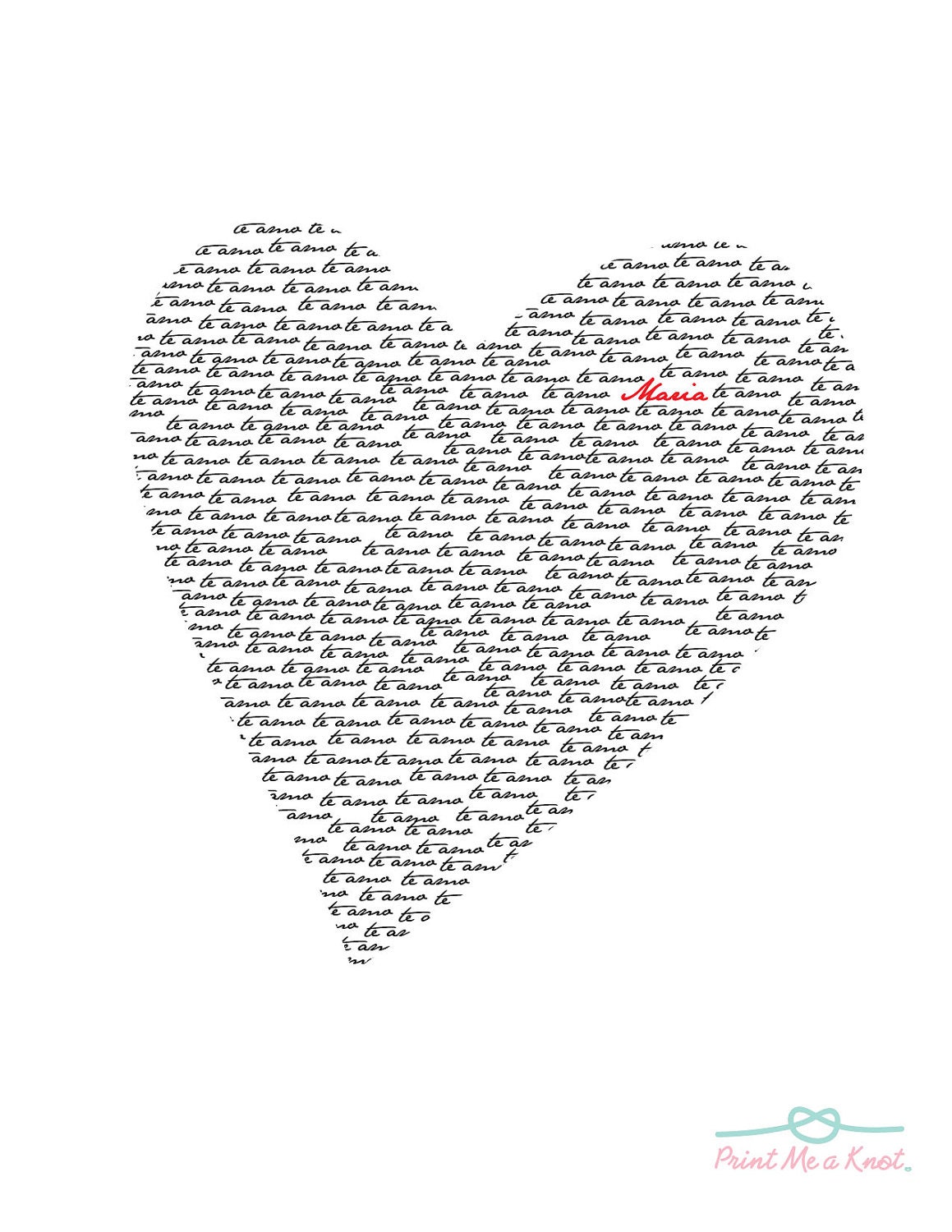 8 x 10 Te Amo (I love you in Spanish) Customizable Name Print // Custom Anniversary Gift // Express your love