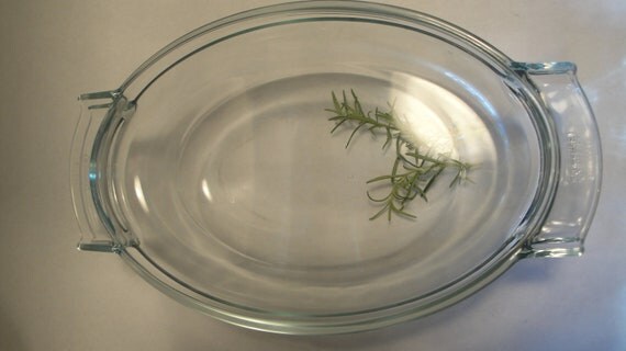 Vintage Pyrex France Clear Blue Tinge Roaster Casserole Dish Pot Pan