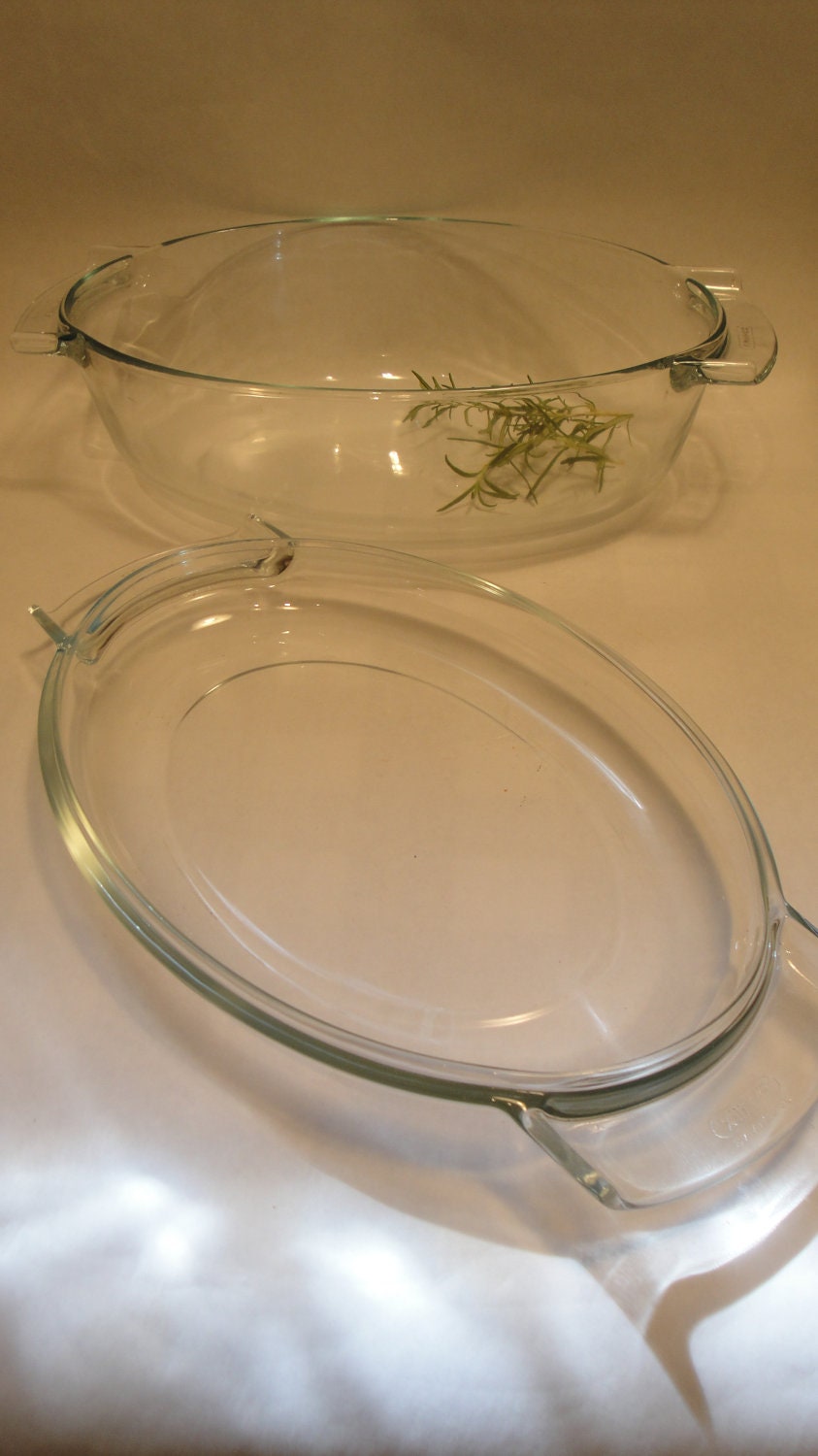 Vintage Pyrex France Clear Blue Tinge Roaster Casserole Dish Pot Pan