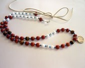 Indian Head - stone necklace - native american inspired, blue, white, brown, turquoise, jade, coral, tigers eye, vintage coin
