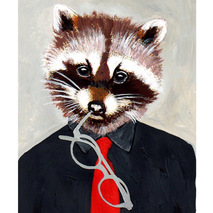 Illustration Print Art Poster Acrylic Painting Kids Decor Drawing Gift : Racoon Guy