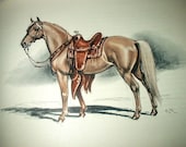 Edwin Megargee Palamino Horse Colored Vintage Lithograph Print - DreamsFromYesterday