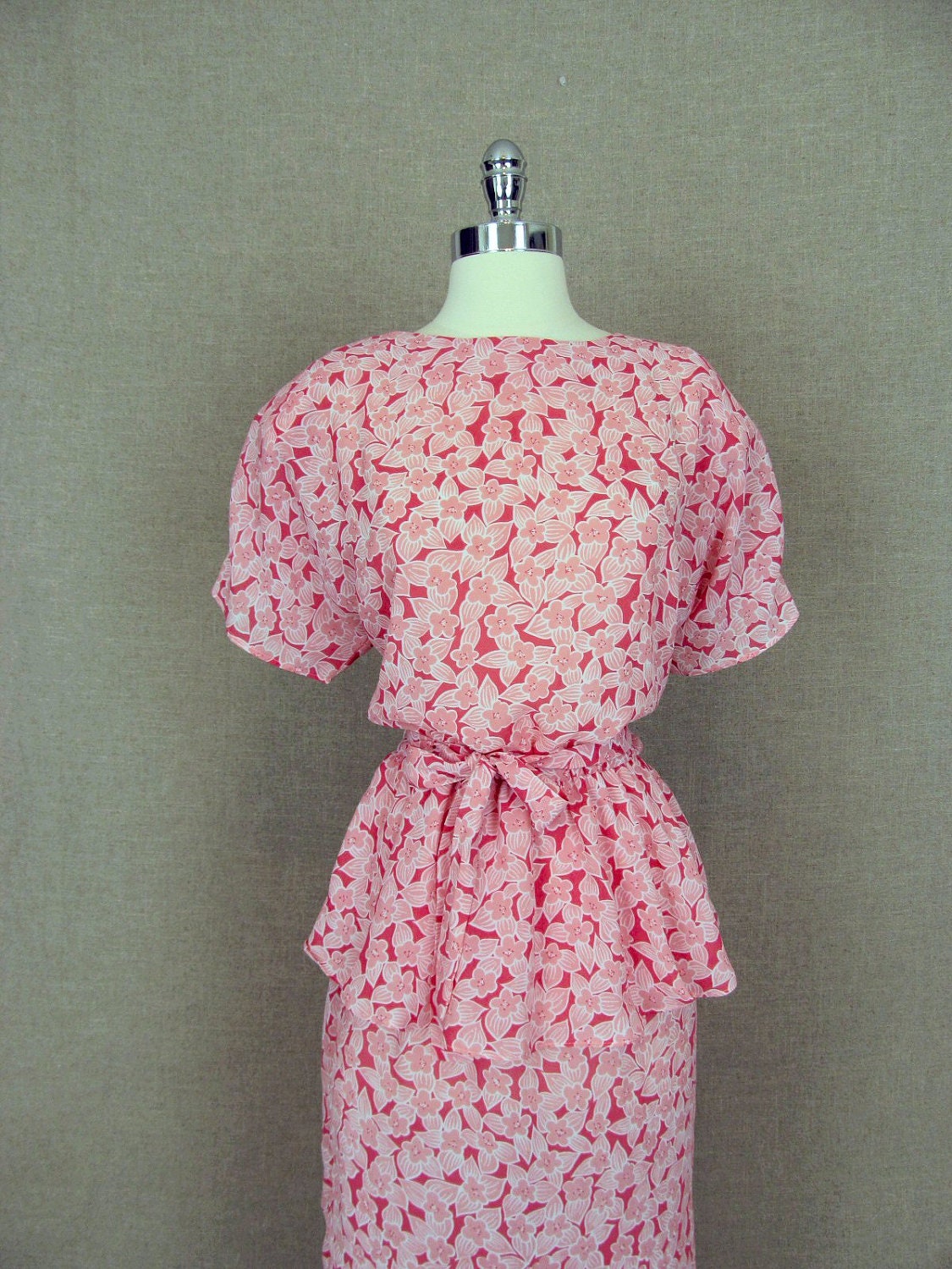 Vintage Pink Floral Dress with Peplum