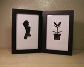 Mario and piranha plant Super Mario Brothers  sweetheart couple 4x6 Framed Sets  Hand cut black silhouette papercut