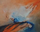 Canvas Art Original Painting Large Wall Art Contemporary Oil Painting Boxed Canvas Explosion Abstract, Orange, Blue, Gold, Textured, Modern