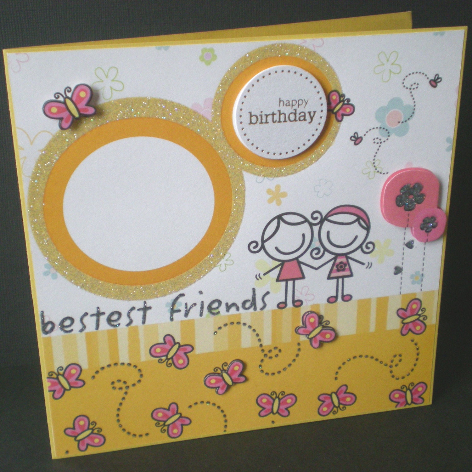 best friends birthday card, butterflies, female, modern, blank, handcrafted, teen, yellow
