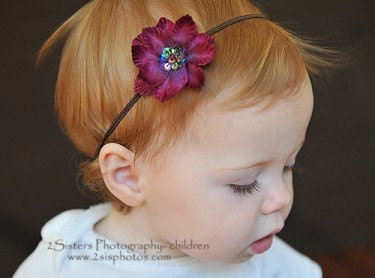 Burgundy Flower and Skinny Headband Set