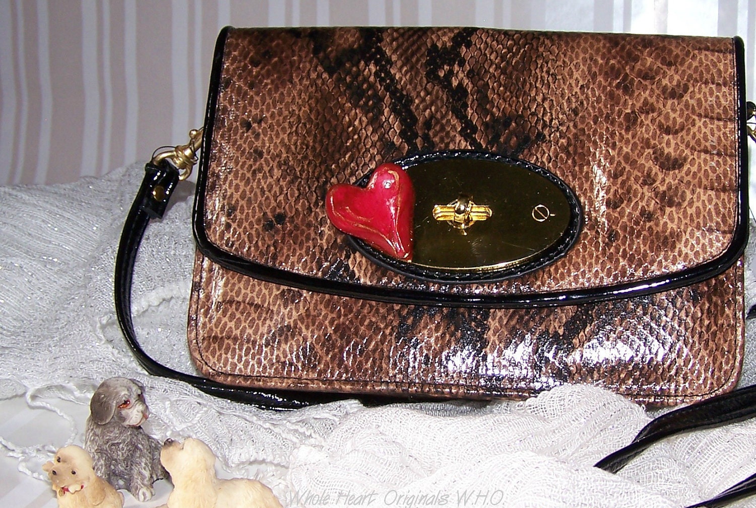 SnakeSkin Heart Purse Wallet Clutch, , long shoulder strap, Austrian Swarovski Crystal