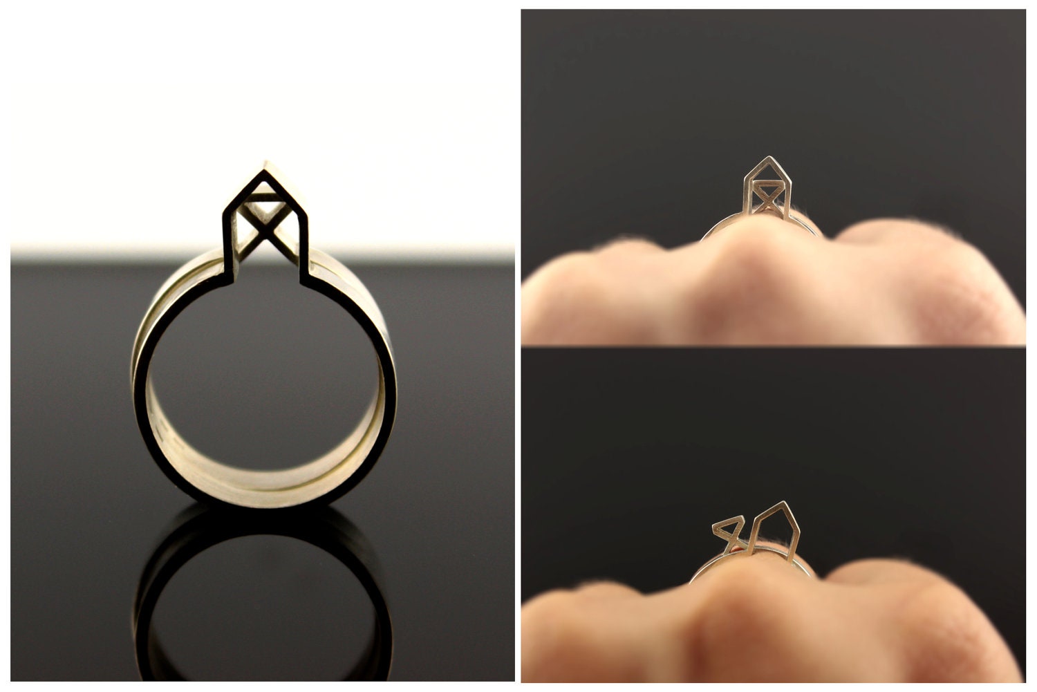 Stacking sterling silver ring - house