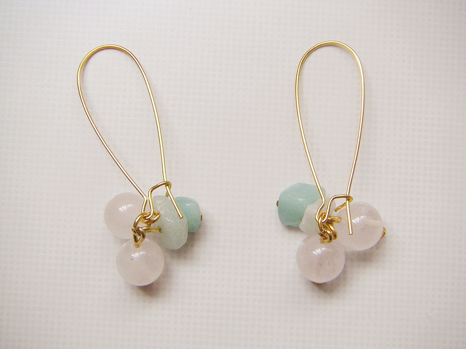 pink crystal / roe quartz beads and amazonite earring
